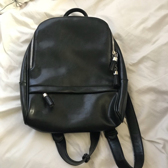 black pleather backpack